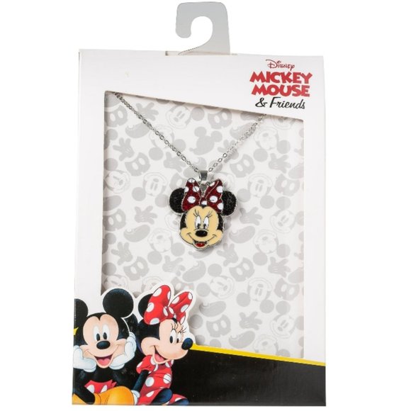 Minnie Mouse Glitter Bow Pendant 16" + 2" Chain - Picture 1 of 1